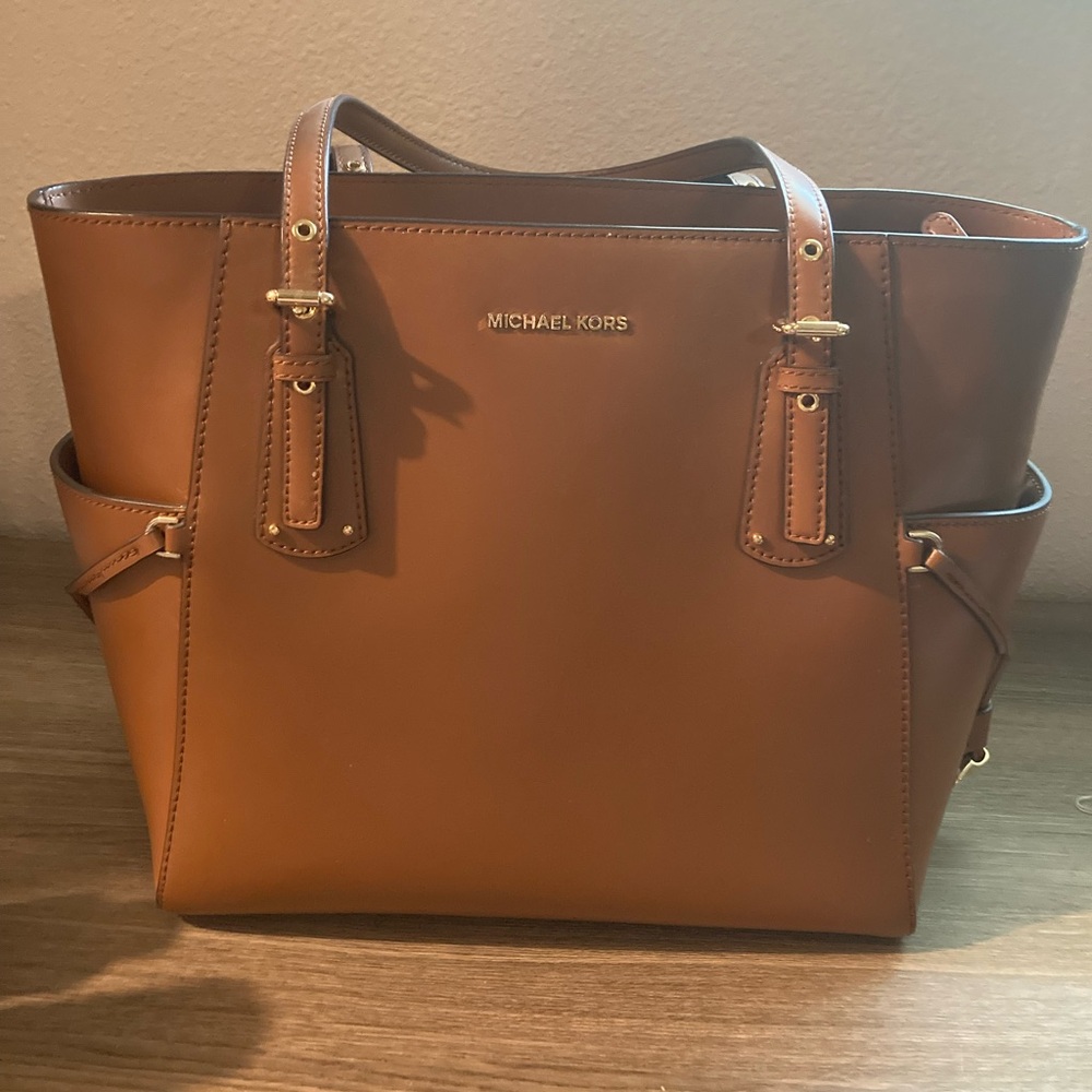 Michael Kors Brown Leather Tote with Tassel Accents